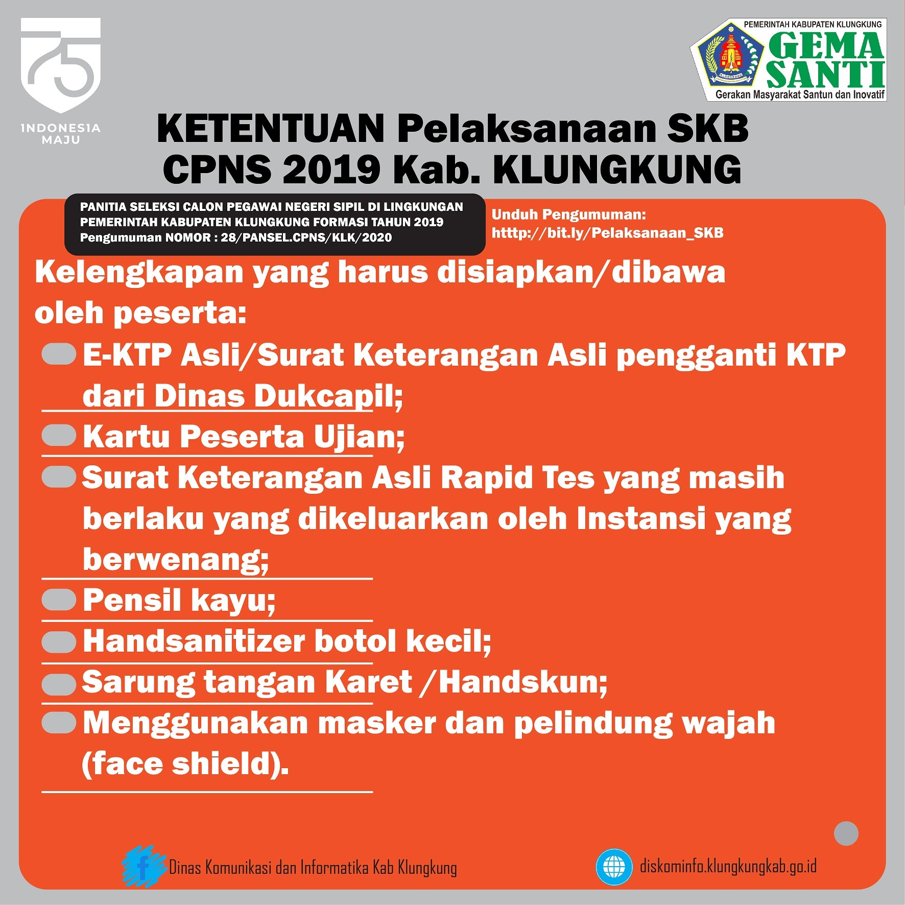 Skb Cpns 2019 Pemkab Klungkung Peserta Dianjurkan Isolasi Mandiri Dinas Komunikasi Dan Informatika