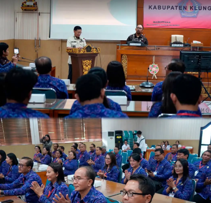 Bupati Klungkung, I Made Satria, menerima kunjungan peserta Studi Lapangan Pelatihan Kepemimpinan Administrator (PKA) Angkatan II Provinsi Bali Tahun 2026 di Ruang Rapat Praja Mandala Kantor Bupati Klungkung