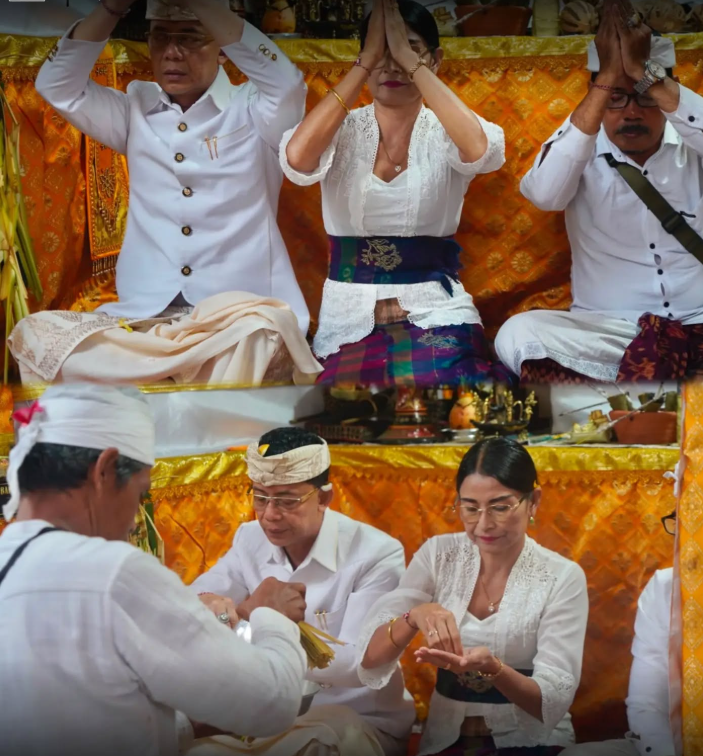 Bupati Klungkung bersama Ny. Eva Satria menghadiri Karya Mamungkah, Tawur Balik Sumpah Agung, Nubung Pedagingan, Ngenteg Linggih, lan Padudusan Agung