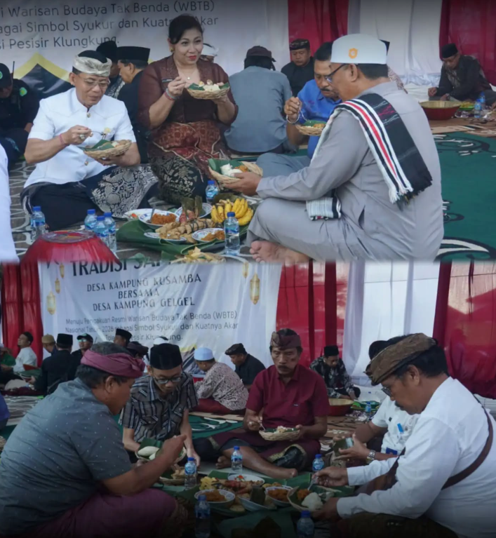 Tradisi rutin tiap akhir bulan Safar ini mempertemukan warga Desa Kampung Kusamba dan Desa Kampung Gelgel dalam balutan doa bersama serta megibung (makan bersama)