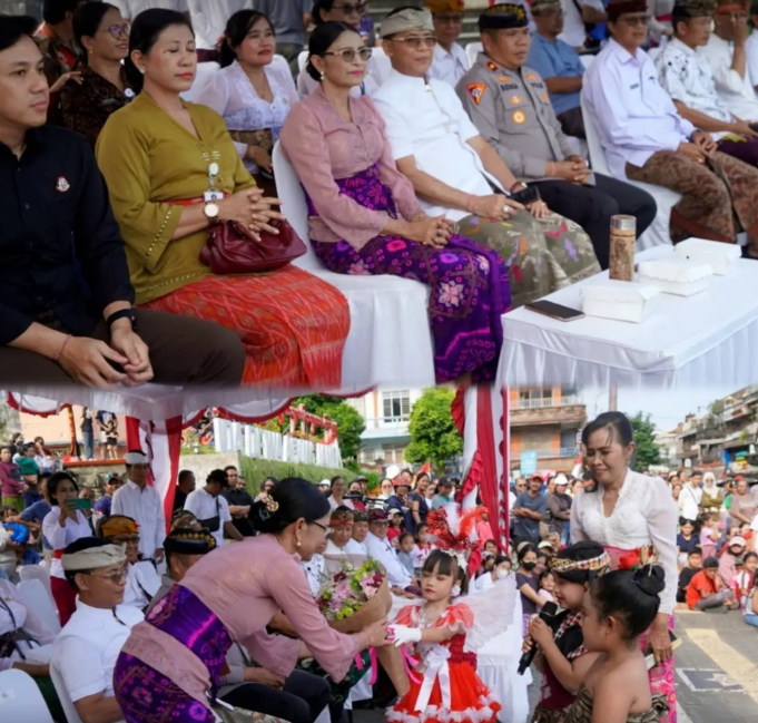 Menyemarakkan HUT ke-81 RI, Pemkab Klungkung menggelar Parade Budaya tingkat TK/PAUD dan SD/MI se-Klungkung Daratan di depan Monumen Ida Dewa Agung Jambe