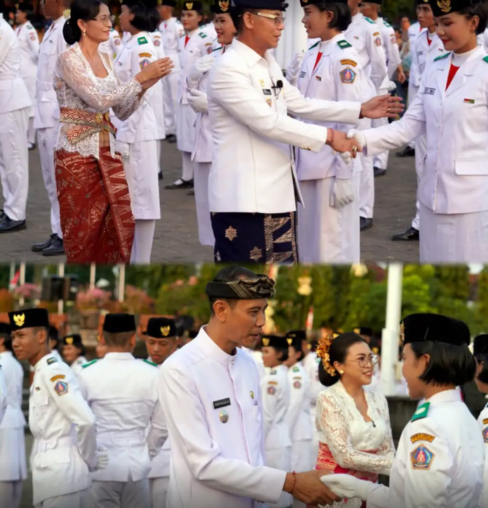 Bupati Klungkung, I Made Satria, resmi membubarkan Paskibraka Kabupaten Klungkung Tahun 2026 di Alun-Alun Ida Dewa Agung Jambe